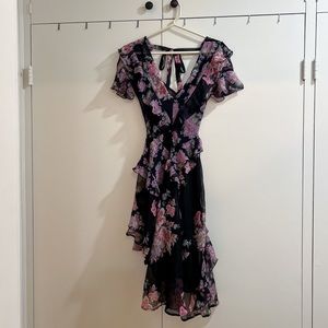 Topshop Floral Asymmetrical Ruffled Midi Dress